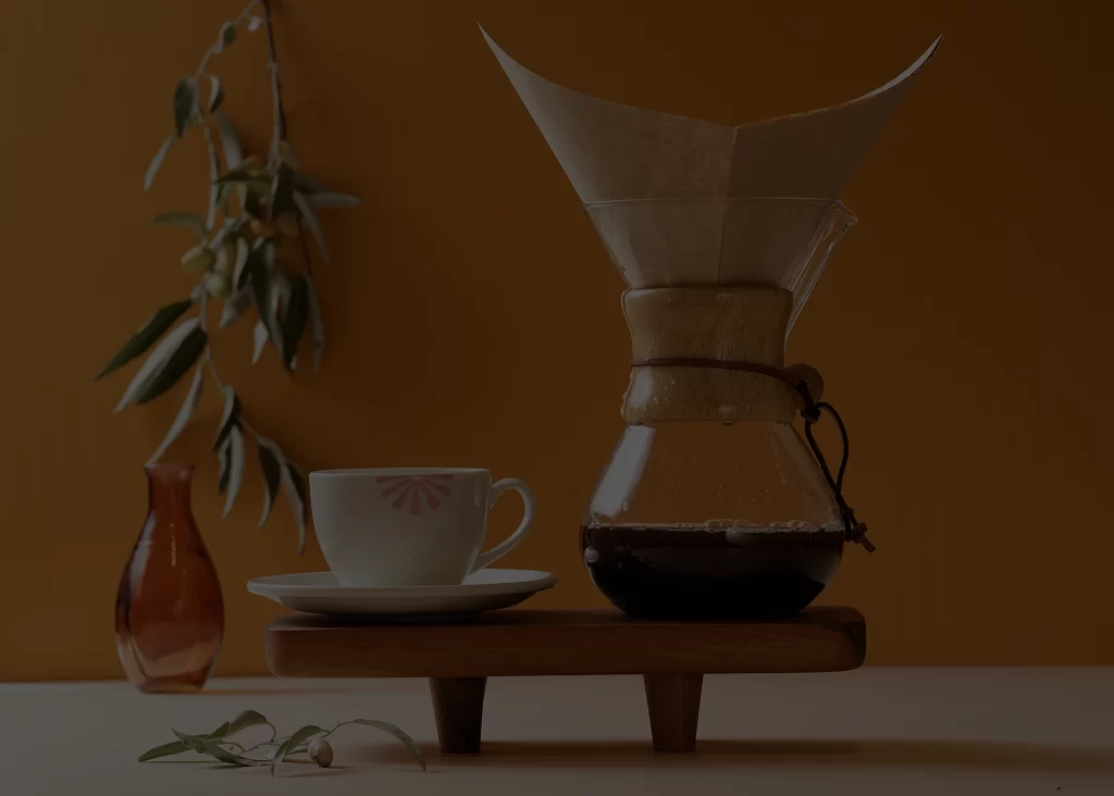 Chemex demleme ekipmanı ve Why Coffee sunumu